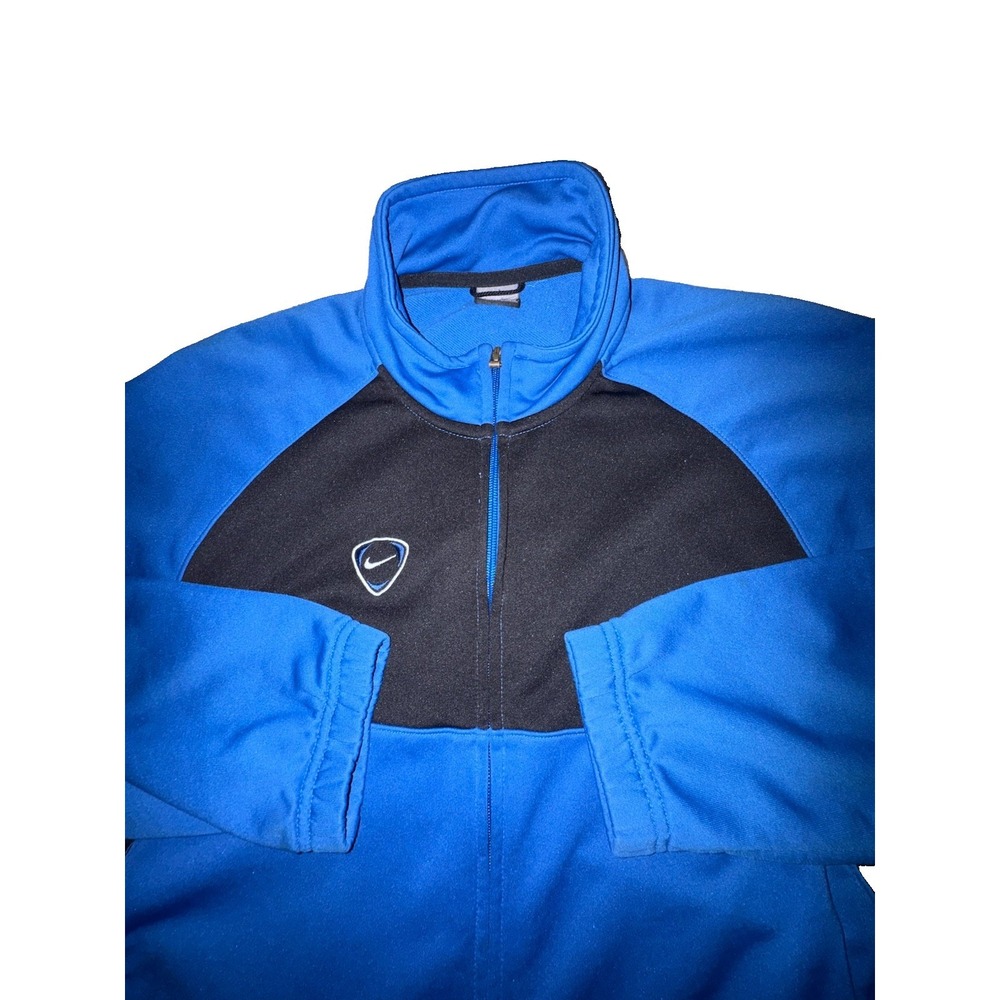 Y2K Nike Soccer Futbol Track Jacket Men Large Blue Black Mock Neck VTG Full Zip